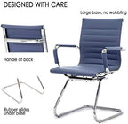 Reception Chairs Leather Conference Guest Chair Heavy Duty Back Support Office Chair, Set of 2 (Navy)