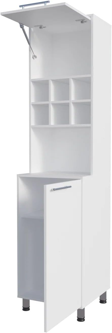 19.6"D*19.7"W*80.3"H Corner Freestanding Kitchen Pantry with Dawer, 2 Shelves & 2 Single Doors, 6 Compartments, Rectangular Wood Storage Cabinet, Modern, for Living Room, Dining Room, White