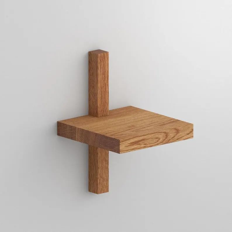 Solid Oak Wall Shelf, Handmade Floating Shelf for Bedroom Living Room Office, Modern Rustic Wood Storage Shelf with Geometric Design, Multiple (23.6/31.5/39.4/47.2 Inch Length)