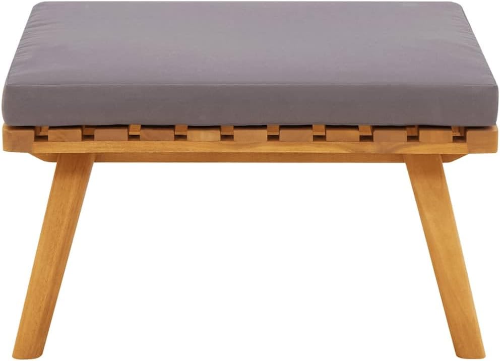 Solid Acacia Wood Footrest with Cushion 23.6x23.6x11.4 Inches, Garden Patio Ottoman for Outdoor Use, Easy Assembly