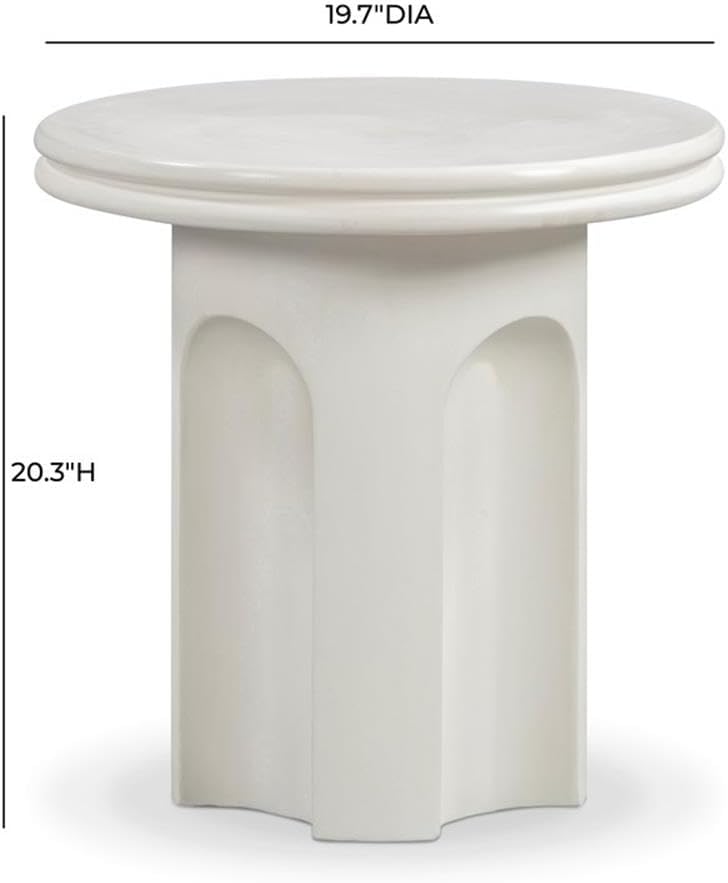 Pemberly Row Contemporary Accent Concrete Side Table, 19.7 x 19.7 x 20.3 in, Fiberglass Reinforced Concrete in Ivory, Weather and Stain-Resistant, Indoor Outdoor Use, Sculptural Arched Design