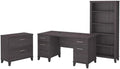 Bush Furniture Somerset 60W Office Desk with Lateral File Cabinet and 5 Shelf Bookcase in Storm Gray