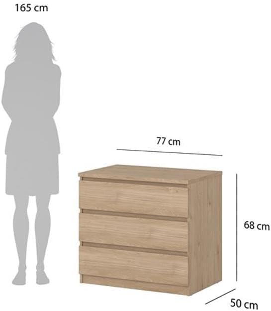 Pemberly Row Contemporary 3-Drawer Chest, Engineered Wood, Jackson Hickory Finish, Compact Design, Handle-Free Drawers, Smooth Metal Glides, Dorm or Small Living Space Storage Solution