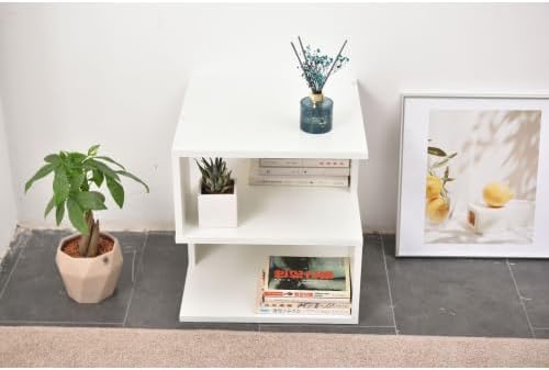15.7" Modern White 2-Tier Side Table, Minimalist Engineered Wood End Table, Open Storage Bookshelf for Living Room Bedroom