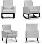 2-in-1 Fabric Upholstered Rocking Chair with Waist Pillow in Light Gray Color for Living Room or Nursery