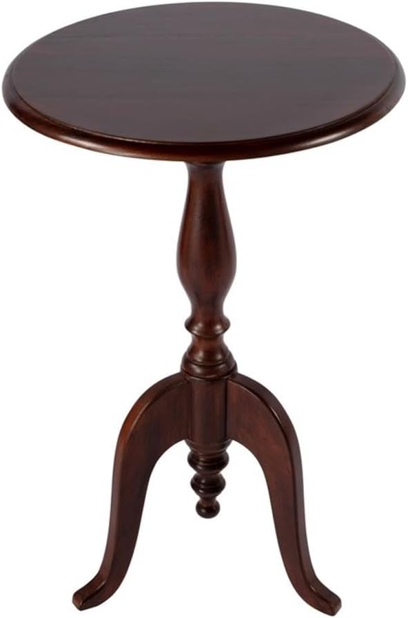 Beaumont Lane Traditional Round Wood Pedestal Side Table, 18" W x 28.5" H, Solid Mango Construction, Medium Brown Finish, Cabriole Legs, Turned Base, Living Room, Bedroom, or Office Accent Table