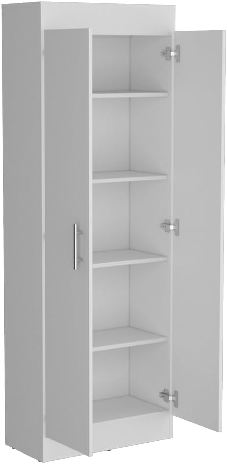 23.6" D*11.9" W*66.8" H Freestanding Kitchen Pantry with 4 Shelves, Double Door, Rectangular Storage Cabinet, Modern Minimalist, for Living Room, Dining Room, White