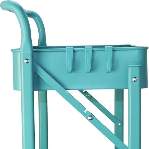 BEEY Foldable Metal Storage Cart Rolling Baskets with Wheels, No Assembly, Metal Wire Market Basket Storage Organizer Stackable Storage Bins for Kitchen,Pantry,Bedroom (Blue, 3 Tier-3665)