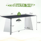 TesNus 63" Modern Dining Table Set for 4,Black Marble Dining Room Table Set for 4-6,Rectangular Sintered Stone Top with Stainless Steel Silver Base 5-7 Piece Kitchen Dining Table Set