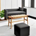 100% Solid Oak Wood Bench,Hand Woven Design,Solid Mortise and Tenon Construction-Solid Structure of Chair Legs,Woven Rattan Entryway Benchs/Dining Bench (Natural Oak,31.49”*11.81”*15.98”)