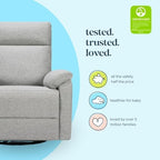 Suzy Glider Recliner Nursery Chair - Glider Rocking Chair for Nursery and Living Room - GREENGUARD Gold, FSC & Certi-PUR US Certified - 360° Swivel Rocker Recliner Chair (Frost Grey)