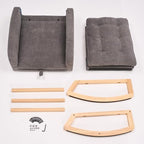 Grey Accent Rocking Chairs, Comfortable Living Room Nursery Glider with Ottoman, High Back Rubber Wood Frame for Bedroom Relaxation, Armchair with Side Pocket