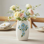White Ceramic Vase - 7 inch Small Boho Vases Home Decor, 3D Floral Modern Vase for Pampas Grass, Centerpieces for Table, Kitchen, Living Room, Bathroom Decor