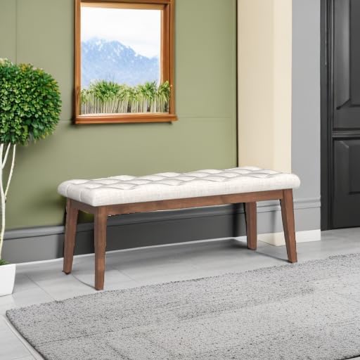 HUIMO Bedroom Bench for End of Bed, Upholstered Dining Seat for Kitchen, Button-Tufted Ottoman Bench for Entryway and Living Room (Beige)
