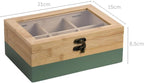 Kesper® Tea Box, Material: FSC® Certified Bamboo, 6 Compartments, with Viewing Window and Retro Closure, Tea Box for Storage, Dimensions: 21.5 x 15 x 8.5 cm, Tea Not Included, Colour: Green/Natural