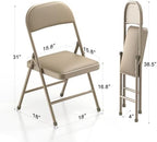 Nazhura Folding Chairs with Padded Vinyl Cushion Chairs with Comfortable Cushion and Durable Steel Frame for Home and Office, for Indoor and Outdoor Events (Kahki, Vinyl, 4 Pack)