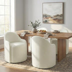 KISLOT Upholstered Dining Chairs with Casters, No Assembly Modern Dining Room Chairs Accent Vanity Chair with 5 Wheels & Round Backrest for Bedroom, Living Room, Dressing, Linen Fabric, Set of 1