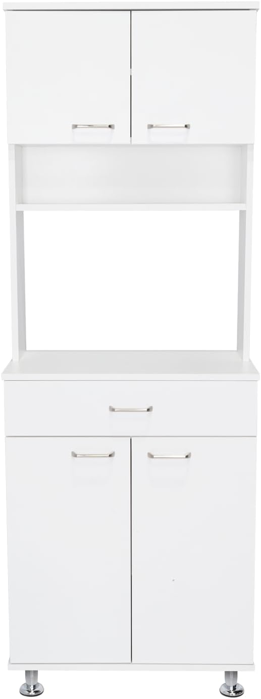 Bay Area Pantry with Two Door Cabinets, One Drawer and Adjustable Metal Legs - White