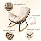 Rattan Rocking Chair with Padded Cushion, Outdoor Recliner for Patio, Porch, Bedroom & Garden – Extra Wide Seat & Stable Base (Orange)(Orange)