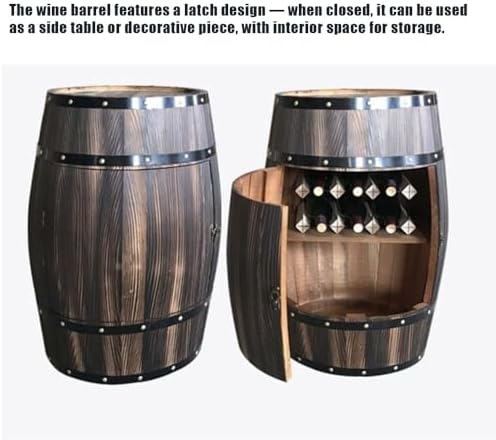 Solid Wood Whiskey Barrel Table, Rustic Wine Barrel Side Table with Shelves, Whiskey Cabinet Home Decor for Home Bar or Living Room(Natural,Large)