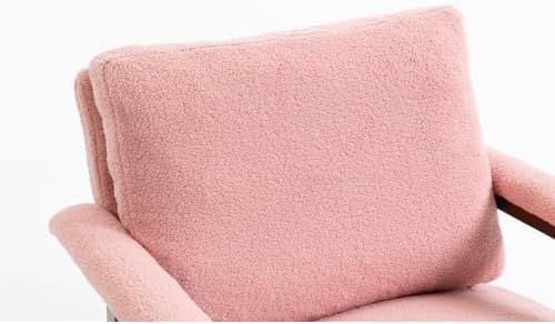 Light Pink Wood Rocking Chair, Comfy Upholstered Glider with Padded Seat, Mid Century Modern Accent Armchair for Bedroom Sunroom Nursery