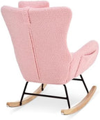 Rocking Chair Nursery, Accent Armchair with High Backrest and Headrest, Teddy Upholstered Glider Rocker, Comfy Lounge Chair for Living Room and Bedroom, Pink