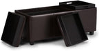 48"W Leather Storage Ottoman Bench with Trays, Upholstered, Footrest with Large Storage Space, Dark Brown Storage Chest with Wood Legs, Queen Size End of Bed Bench with Hidden Space for Blankets