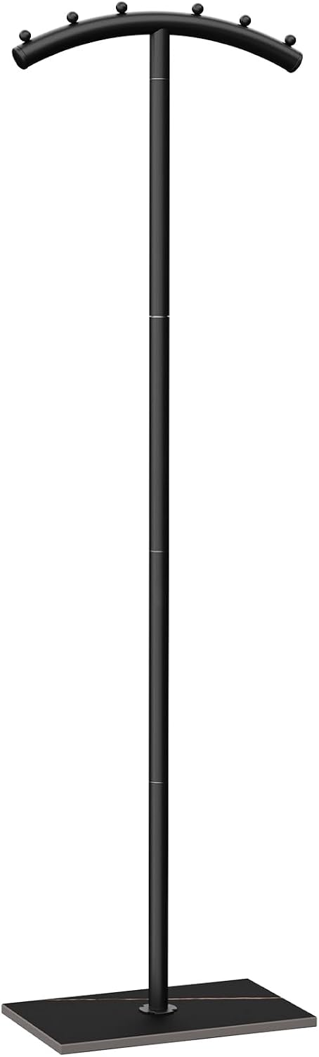 Arcuate Garment Rack, T-shaped Coat Tree Freestanding, Metal Clothes Racks, Natural Stable Rock Base, Suitable For Outerwear, Clothes, Handbags, 68.9in, Black