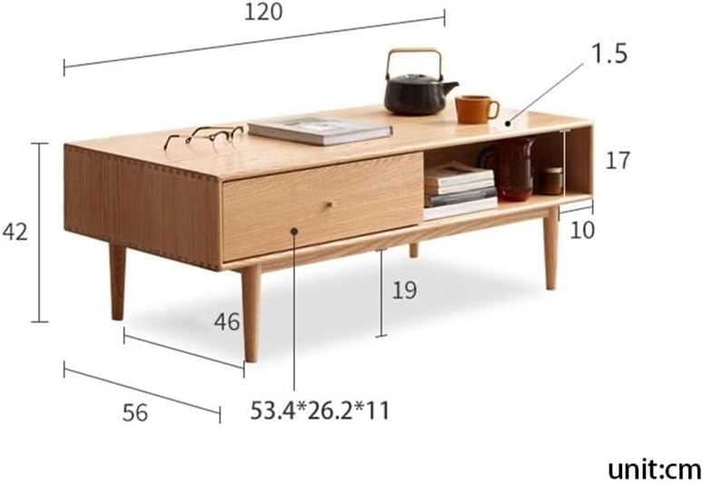 Dual-Sided Storage Coffee Table Sliding Door Drawer Light Finish Small Side Table