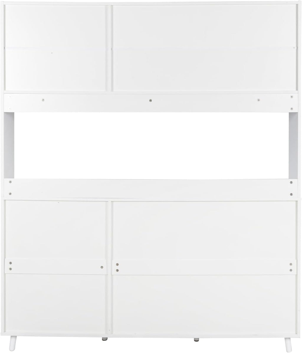 74.8" Tall Kitchen Pantry Storage Cabinet, Modern Food Pantry Cabinet with Microwave Stand Wooden Kitchen Hutch Cabinet with 4 Doors, 4 Drawers and 3 Hooks for Dining Room, White