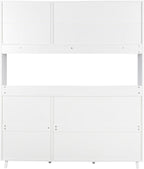 74.8" Tall Kitchen Pantry Storage Cabinet, Modern Food Pantry Cabinet with Microwave Stand Wooden Kitchen Hutch Cabinet with 4 Doors, 4 Drawers and 3 Hooks for Dining Room, White