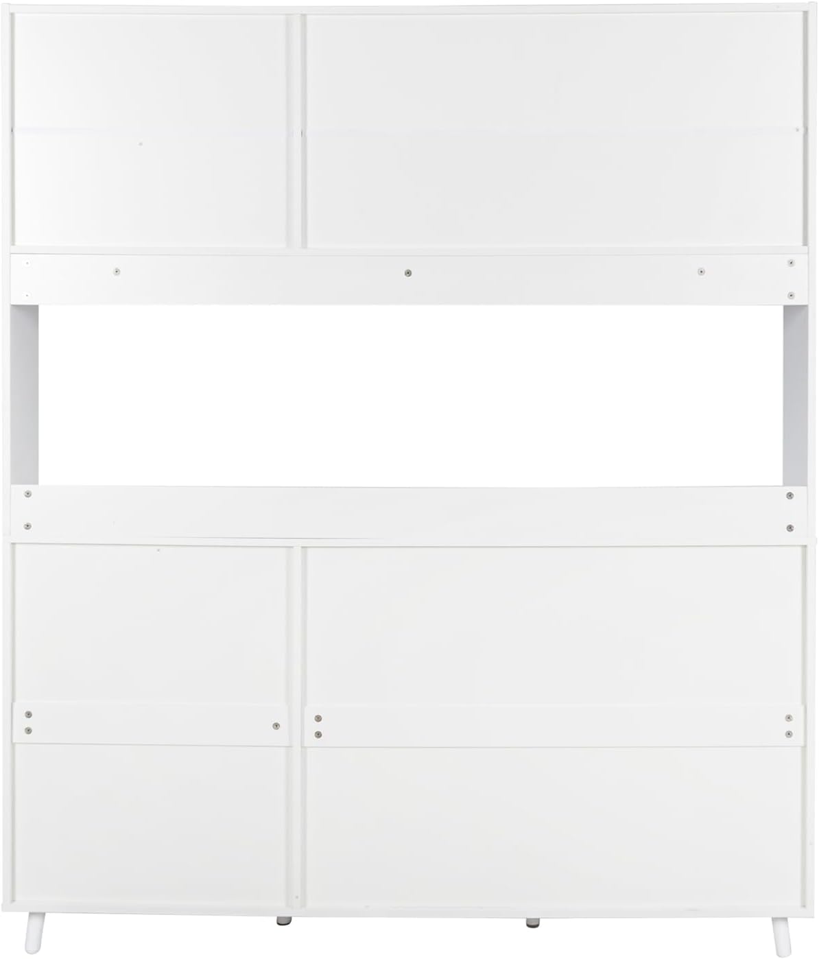 74.8" Tall Kitchen Pantry Storage Cabinet, Modern Food Pantry Cabinet with Microwave Stand Wooden Kitchen Hutch Cabinet with 4 Doors, 4 Drawers and 3 Hooks for Dining Room, White