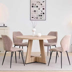 Round Dining Table Set for 4 with Chairs Kitchen Table and Chairs Set Dining Room Table Set Mid-Century Modern Chair with Metal Leg for Apartment Living Room(Natural Table With 4 Brown Chairs)