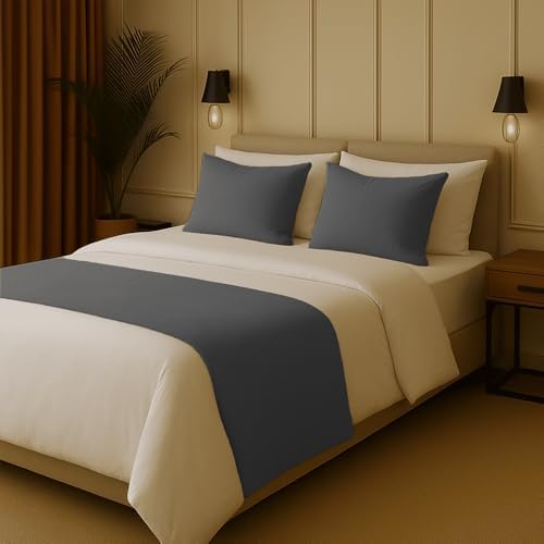 100% Egyptian Cotton Bed Runner Grey Solid Queen Size (88x20) 1 Piece Decorative Bed Scarf for Bedroom Hotel Wedding Room