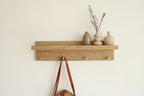 Solid Oak Wall Mounted Coat Rack Shelf with 5 Brass Hooks, Entryway Hanging Key Holder Organizer, Modern Wooden Wall Shelf with Hooks for Hallway, Living Room, Bathroom