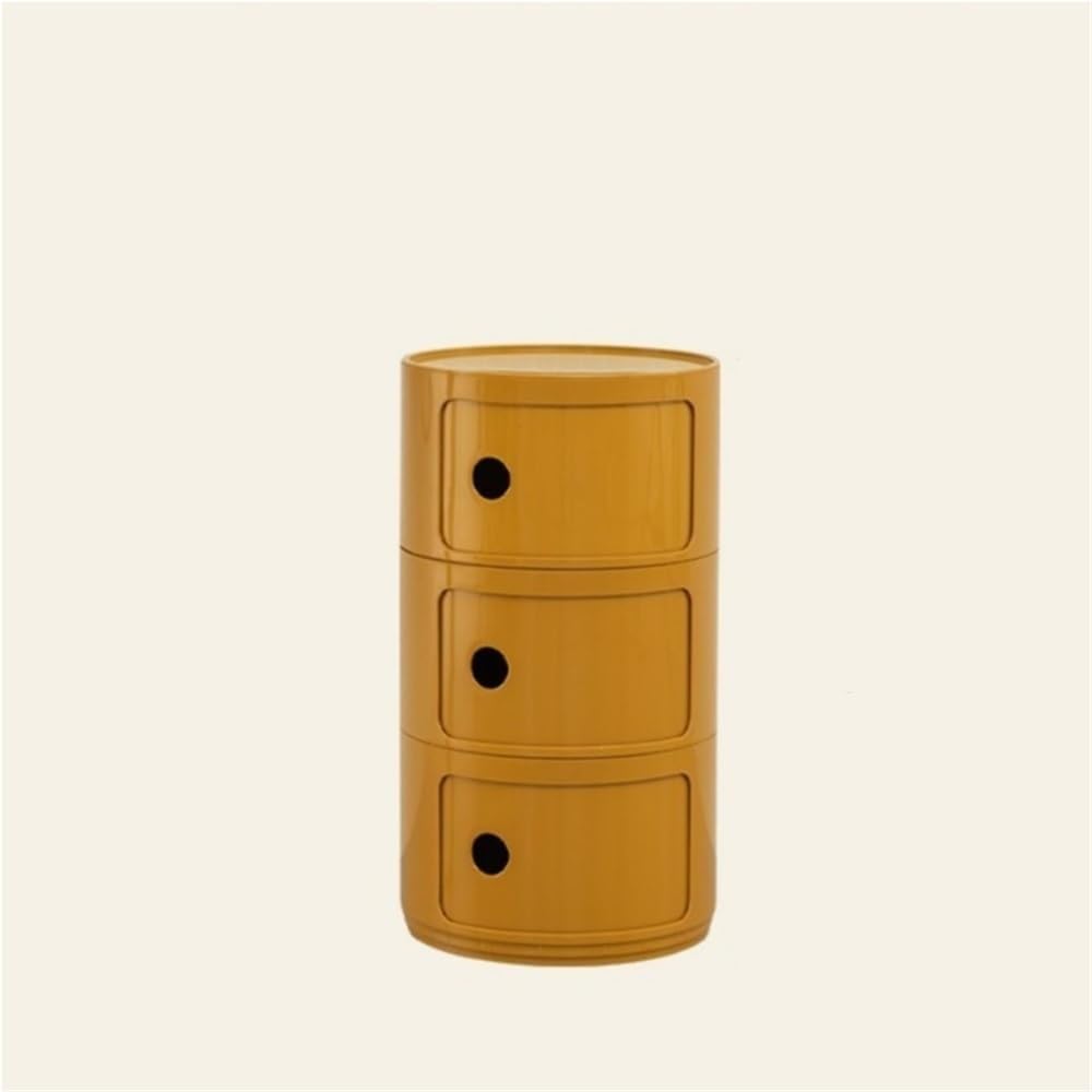 Multi-Layer Storage Cabinet, Small Round Side Table, End Table with Storage, Creative Night Stand Use in Living Room, Bedroom and Balcony(Yellow,58cm-22.8in)