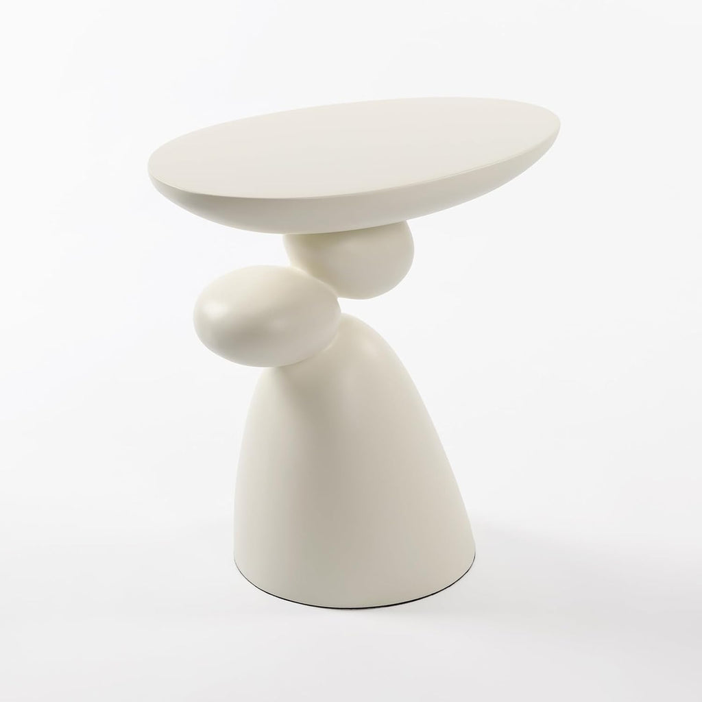 Lucky Stone End Table, Fiberglass Side Table, Modern Minimalist Corner Table, Coffee Table with Decoration, Home Decor for Living Room, Bedroom, Guestroom (Milk White)