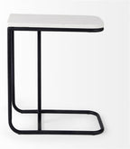 Pemberly Row C-Shaped Side Table, White Marble Top, Matte Black Iron Frame, Minimalist Modern Style, Living Room Accent Table