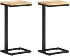 Rough Mango Wood Side Table 2 Pcs with Powder Coated Iron Legs, End Table for Living Room, Natural Wood Grain