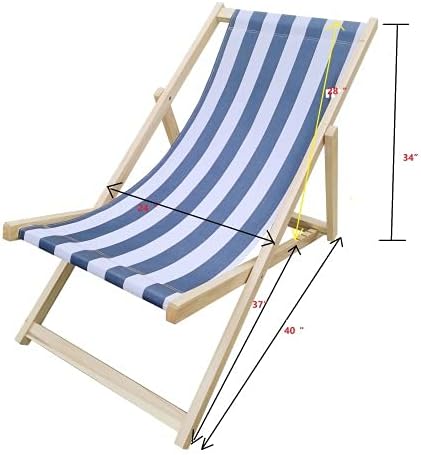 populus Wood Sling Chair Blue Stripe Broad Blue Stripe (Color: Dark Blue) Folding Chaise Lounge Chair