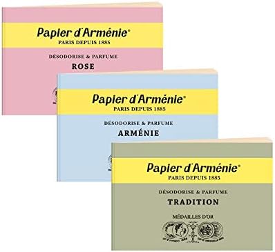 Papier d’Arménie Armenian Paper Incense 3-Pack, Tradition Armenia and Rose Scented Burning Papers for Home Fragrance, 108 Strips, Luxury French Incense Paper, Made in France Since 1885