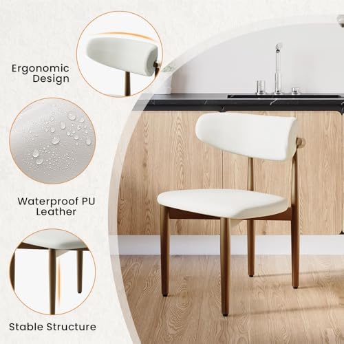 POVISON Modern Dining Chairs Set of 2, Armless PU Leather Dining Chair with PU Cushions and Dark Bronze-Coloured Metal Leg