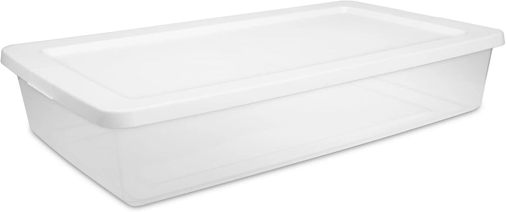 (2-Pack) 41 Quart Clear Plastic Underbed Storage Bin with Snap-On Lid Medium Rectangle Container for Home Organization, White