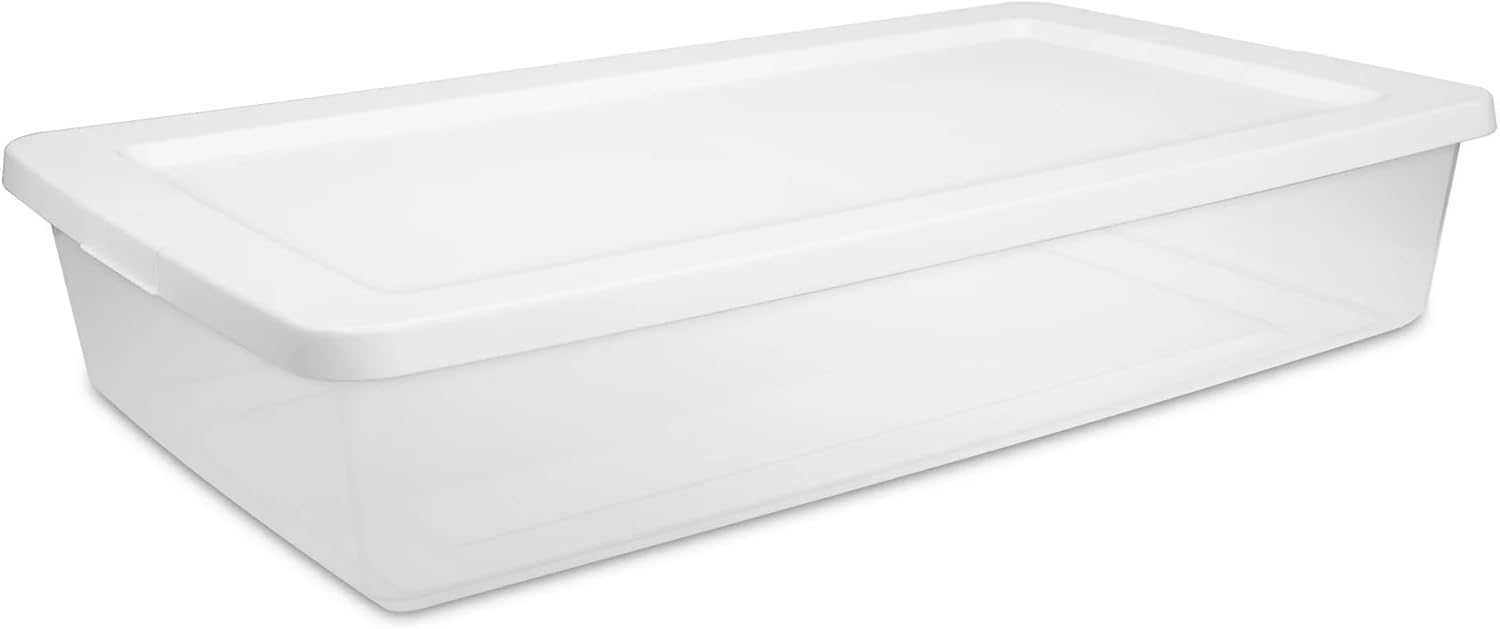 (2-Pack) 41 Quart Clear Plastic Underbed Storage Bin with Snap-On Lid Medium Rectangle Container for Home Organization, White