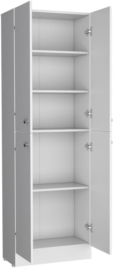 23.6" D*11.8" W*71.1" H Freestanding Kitchen Pantry with 4 Shelves, 2 Double Doors, Rectangular Storage Cabinet, Modern Minimalist, for Living Room, Dining Room, White