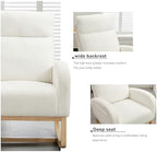 Indoor/Outdoor Recliner-Rocking Chair with Footrest, Headrest, and Side Pocket for Ergonomic Support in Nursery and Living Room,（Ivory）