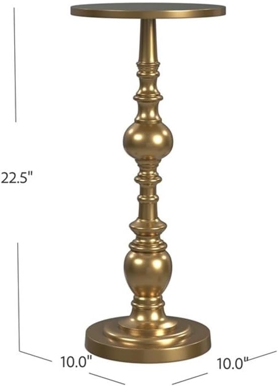 Beaumont Lane Transitional Metal Pedestal Side Table, 10" Round Top, Antique Gold Finish, Durable Aluminum Construction, Glamorous Accent for Living Room or Small Spaces, 22.5" Tall