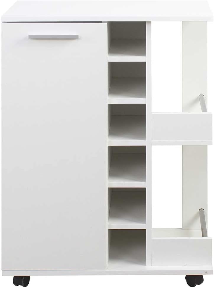 BAKAJI Corner Bar Cabinet with Metal Door and Handle 2 Side Shelves (White)
