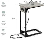 TEMI C Shaped End Table for Couch with Charging Station, Small Side Table TV Tray for Eating or Laptop, Accent Desk for Sofa or Chair, Space Saving Living Room Bedroom, Greige