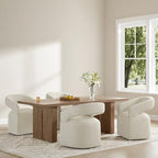 KISLOT Upholstered Dining Chairs Set of 4, Modern Rolling Dining Chairs with Hidden Casters, Arm Kitchen Chairs with Linen Look Fabric, Padded Barrel Chairs for Dining Room, Kitchen, Cream Beige